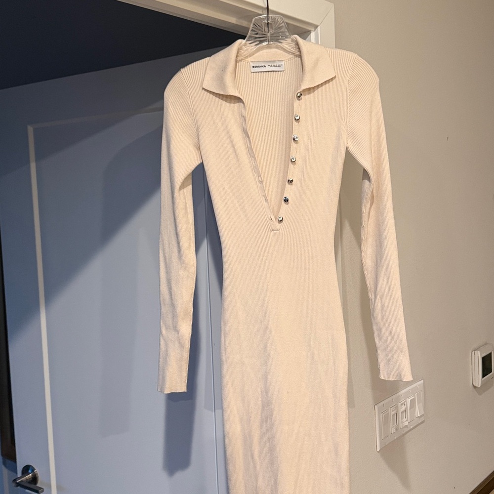 Bershka Beige Tricot Style Maxi Dress Size S